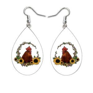 Chicken Theme Teardrop Earrings